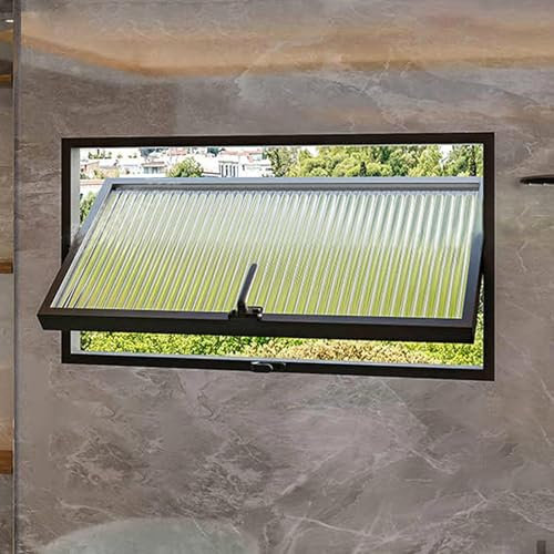 Fenetre Fenêtres de Remplacement Anti-regards avec Verre, Fenêtre de Ventilation Rotative à 360° pour Salle de Bain, Cuisine, Sous-sol, Hangar, Contre-fenêtres à Cadre Métallique(Black,100x50cm/39.4x1
