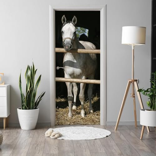 Selbstklebend Türbekleben Stabiles Pferd Türtapete 80x200 cm, TürPoster Stabiles Pferd Türbilder 3D Türaufkleber Dekoration Poster Tapete Türfolie, PVC Fototapete Wandtattoo Tür Tapeten m2192