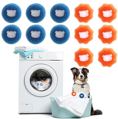 simarro12 PCS Pet Hair Remover for Laundry, Washing Machine Hair Catcher, Reusable Dog CatPet Hair Remover, Pet Hair Catcher for Clothes, Bedding (Orange+Blue)