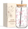 Jars Nova Coquette Bow Aesthetic Cup, 16 oz Dainty Pink Glass with Lid and Straw, Vintage Coquette Inspired Aesthetic Drinking Jar for Women Bestfriend Sister Gift