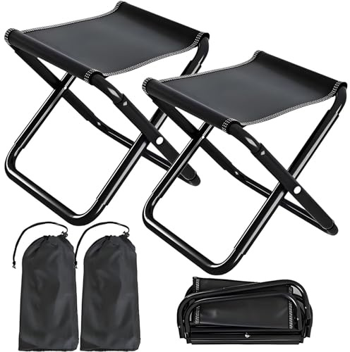 ClcIosis 2 Stück Sitzhocker Klappbar Klapphocker Faltbar Camping Hocker Faltbar, Für Reisen Wandern Garten Angeln Grillen Strand Mit Aufbewahrungsbeutel(Schwarz)