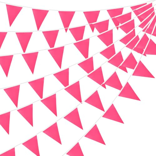 Guirlande de fanions roses de 20 m (65,6 pi), 52 bannières triangulaires en tissu pour décoration intérieure et extérieure, anniversaire, baby shower, mariage, jardin, maison