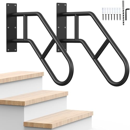 Handrails for Outdoor Steps ，22.8 Stair Railing Indoor1-3 Step, U-Shaped Safety Handrails for Kids, Elderly, Pregnant Women, Disabled (2 Pack Upgraded U-Shaped handrail)