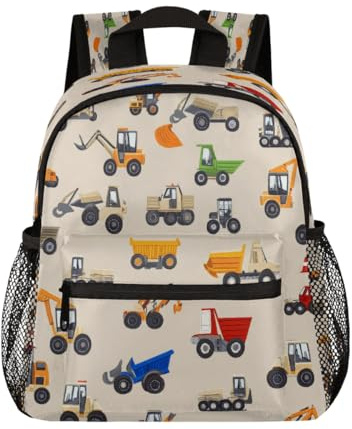 Entemne Kleinkind-Rucksack für Mädchen und Jungen, Bauwagen, Bagger, Beige, für kleine Kinder, Vorschule, Büchertasche mit Brustgurt, leicht, Kindergartentasche