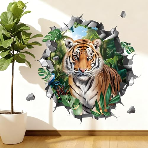 wondever Wandtattoo Safari Tiger 3D Wandsticker Dschungel Tiere Wildtiere | Abziehen und Aufkleben, Abziehbar, Wandaufkleber Selbstklebend für Kinderzimmer Babyzimmer Schlafzimmer Wanddeko