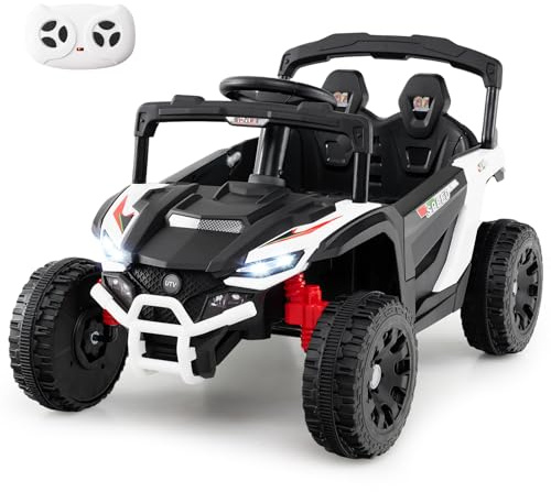 GOPLUS Voiture Electrique Enfants 2 Place avec Télécommande, Quad 4x4 Electrique Enfants 12V avec Démarrage Lent, Musique, Klaxon et Phares pour Enfants de 3+ Ans, Charge 30KG (Blanc)
