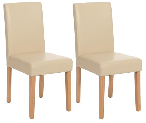 CHEFGASTRO 2er-Set Esszimmerstuhl Stuhl Küchenstuhl klassisch und zeitlos HxBxT 90x43x56cm Sitzhöhe 45cm Leder helle Beine Creme