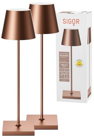 SIGOR Nuindie 2.0 Akku-Tischlampe, 2er-Set, bronzefarben | Dimmbar • Indoor & Outdoor • IP54 • 38 cm • USB-C • 12 h Leuchtdauer