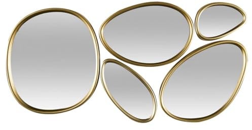 HowHomely Wandspiegel Set 5er – organische Spiegel Deko Spiegel Wanddekoration Goldspiegel Modern Glam Boho Wohnspiegel für Wohnzimmer Schlafzimmer Flur Garderobe