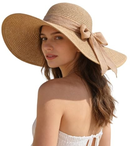 LHHMZ Women Beach Sun Straw Hat, Wide Brim Summer Hat, Foldable Packable Floppy Beach Hats