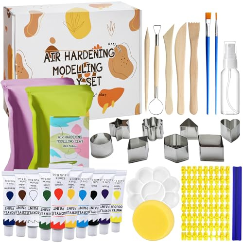 AirBanish Töpferset, Lufttrocknendes Ton-Set für Erwachsene & Anfänger | Komplettes DIY Töpfern-Set mit Lufttrocknenden Ton, Werkzeugen, Farben, Pinseln & Anleitung – Ideal für Zuhause & Weihnachten