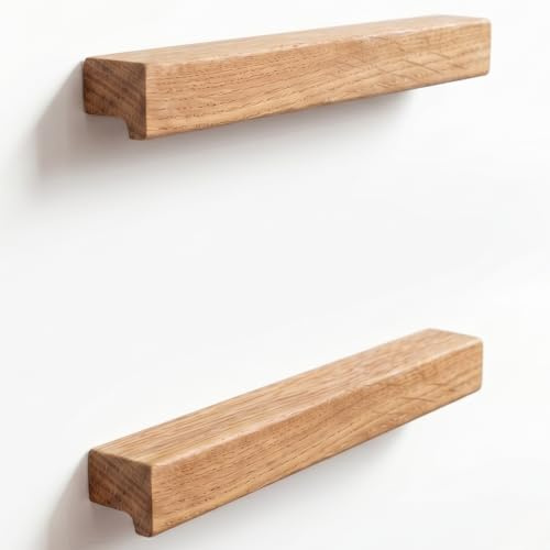 Project of Wood Möbelgriff 2er Set Eiche Massivholz Natur Matt Lackiert 130mm Griffleiste Lochabstand 64mm L Profil Mit Griffmulde Holzgriffe Küchenschrank Kommode Schublade Handgefertigt