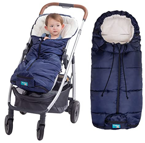 Yobee Universeller Fußsack aus Fleece, für den Winter, Outdoor, Tour, wasserdicht, rutschfest, anpassbar für fast alle Kinderwagen, Marineblau