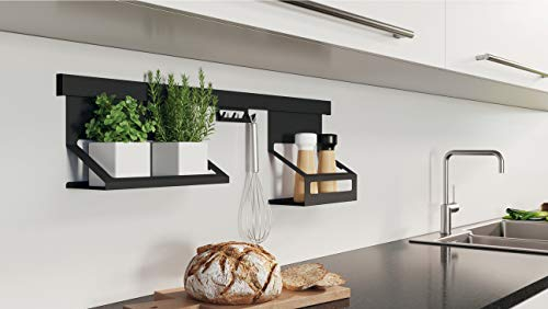 Gedotec Küchenreling-Set Relingleiste Küche Hänge-Leiste Wand-Montage | Aluminium - Stahl schwarz matt | Reling-Stange Länge 900 mm | 1 Set - Design Küchenleiste inkl. Befestigungsmaterial