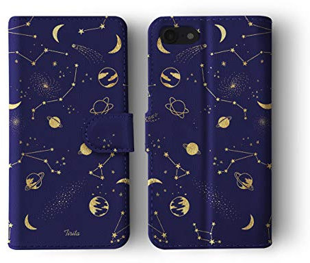 Tirita Wallet Leather Flip Phone Case Compatible with iPhone 11 PRINTED GLITTER, NOT REAL GLITTER Space Stars Moon Planets Dark Blue Gold Constellation