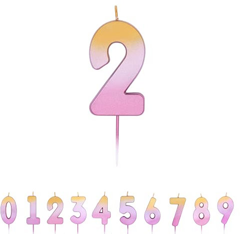 Pioneer Party Candle, Age Two Cake Candle, 2nd Second Birthday Candles, 15852, Rose Gold Ombre