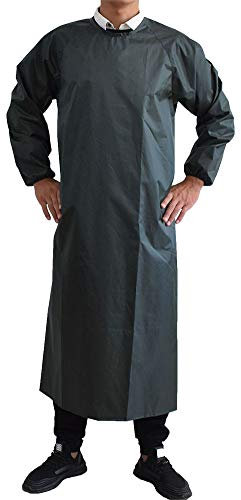 Long Sleeve Kitchen Cooking Apron Waterproof Aprons in Green for Women Men MD008-Darkgreen