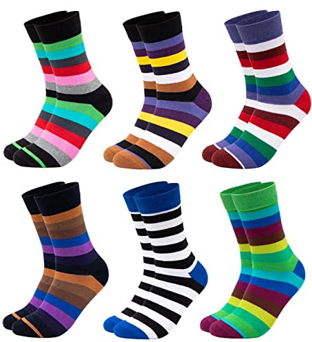 Occulto BUNTE SOCKEN für HERREN (6 PAAR) aus BAUMWOLLE in verschiedenen MUSTERN, bunte HERRENSOCKEN BUSINESS SOCKEN, RINGELSOCKEN 6 Paar | Strips 43-46