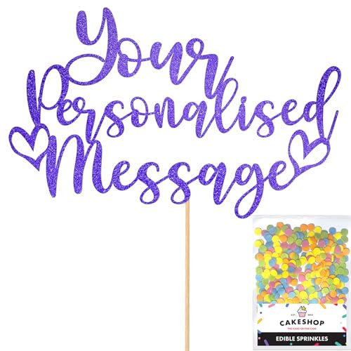 Any Text Personalised Glitter Cake Topper - Bright Blue Name, Age, Words Glitter Cake Decoration and Sprinkles - Happy Birthday Decorations - Personalised Toppers for Cakes by Cakeshop