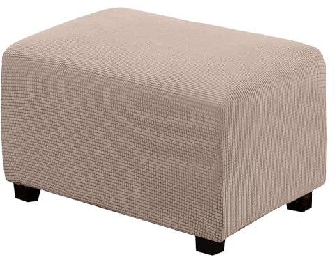 BXFUL Ottomane Schonbezug, Rechteckig Hocker Jacquard, Quadratisch hockerbezug, Hocker Husse für Fußhocker, Hocker Protector Waschbar Überzug hockerabdeckung (X-Large,Khaki)