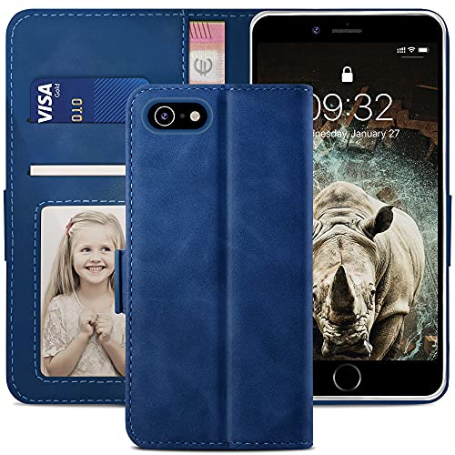 YATWIN Handyhülle Kompatibel mit iPhone SE 2022 Hülle, Klapphülle iPhone 8/7/SE Premium Leder Brieftasche Schutzhülle [Kartenfach] [Magnet] [Stand] Handytasche Case für iPhone 8/7/SE Case, Blau
