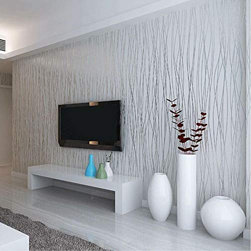 Vlies Dünne Beflockung Vertikale Streifen Tapete Für Wohnzimmer Sofa Hintergrund Grau Silber Wohnkultur Tapete,430(W)*300(H)Cm