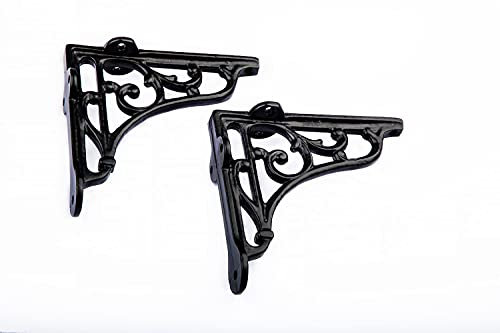 Pair of Victorian Scroll Shelf Brackets 4x4 Inch Antique Black | Home Decoration