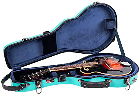 Crossrock Case - Fiberglass Mandolin Case - Fits Both A & F Styles - Padded Straps, Accessory Compartment, Fixed & Removable Padding - Includes TSA Lock - Mint Blue (CRF1020MAFMB)