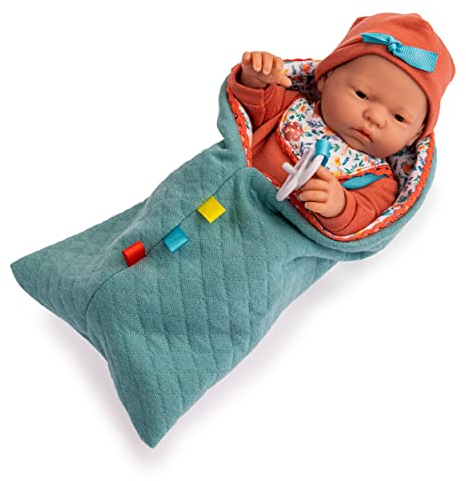 JC Toys- Muñeca Mini La Newborn recién nacida de 24 cm, de vinilo Suave, colección Nature, Con ropa floral, chupete y saco, niña, diseñada en España por Berenguer, +2 años