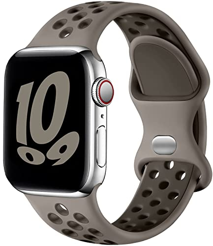 Upeak Sport Strap Compatible with Apple Watch Strap 44mm 45mm 46mm 42mm 49mm, Breathable Silicone Double Hole Band for iWatch Strap Series 10 9 8 7 6 5 4 3 2 1/SE/Ultra, L, Olive Grey/Dark Taupe