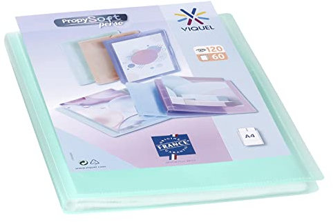 Viquel - Protège documents personnalisable - Reliure Format A4 - Porte vues 120 Vues (60 pochettes) Propysoft - Pochettes transparentes et lisses - Vert translucide