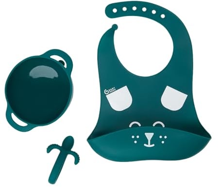Babymoov Coffret repas 6-12 mois FIRST'ISY Chien Bleu - 1 bol antidérapant + 1 cuillère ergonomique + 1 bavoir avec récupérateur
