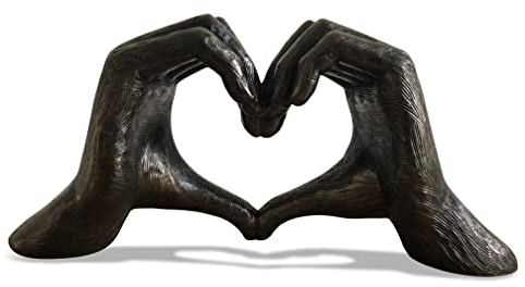 Haute Collage Escultura de gestos de amor de manos, color plateado, dorado, bronce, tamaño real, 26 cm, expresión de agradecimiento y amor, día de San Valentín, regalo de boda (bronce)