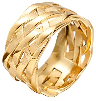 PAURO Herren Edelstahl 12mm Retro Keltischer Knoten Gotisch Biker Ring Ehering Gold Größe 68 (21.6)