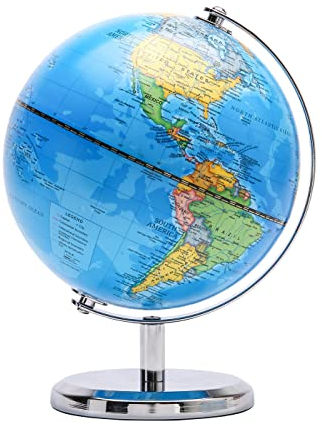 TOPGLOBE Schülerglobus 14cm - Englische Karte - Mini Globus Mit einem Metallfuß - Pädagogisch/Geografisch/Dekoration - Lehrmaterial Globen Politische Karte