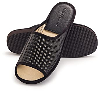 ESTRO Pantofole Uomo Estive Casa - Pantofole Uomo Casa Pelle Ciabatte in Pelle Suola di Memoria F19 (Marrone Scuro F19, 43 EU)