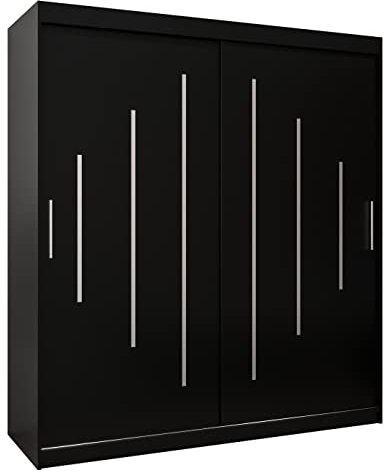Kryspol Schwebetürenschrank York 180 cm Kleiderschrank mit Kleiderstange und Einlegeboden Schlafzimmer- Wohnzimmerschrank Schiebetüren Modern Design (Schwarz)