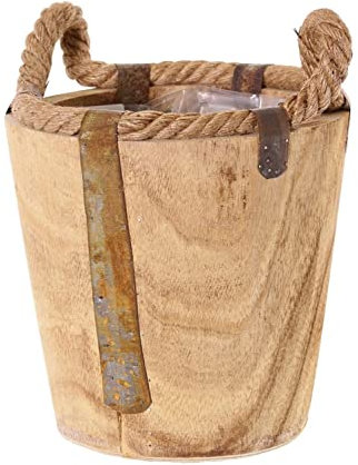artplants.de Cache-Pot en Bois DABIH, poignées en Corde, Brun, 19cm, Ø20cm - Pot décoratif
