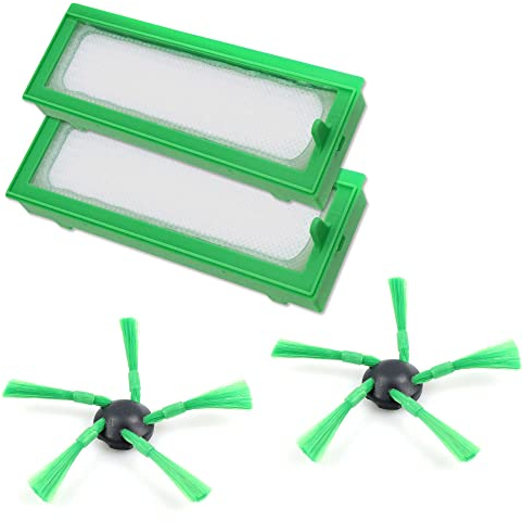 PakTrade Set 2X Hepa Filter + 2X Seitenbürsten Bürsten geeignet Für Vorwerk Kobold Saugroboter VR 200 300 - VR200 VR300 | Anzahl: 2 Stück Luftfilter + 2 Stück Seitenbürste | Zubehör - Ersatzteile