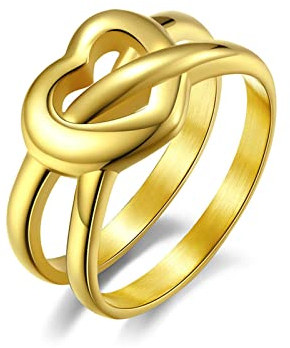 Bishilin Damen Ringe Edelstahl, Ringe Personalisiert Infinity Knot 10MM Freundschaftsringe Frauen Ring Gold Gr.57 (18.1)