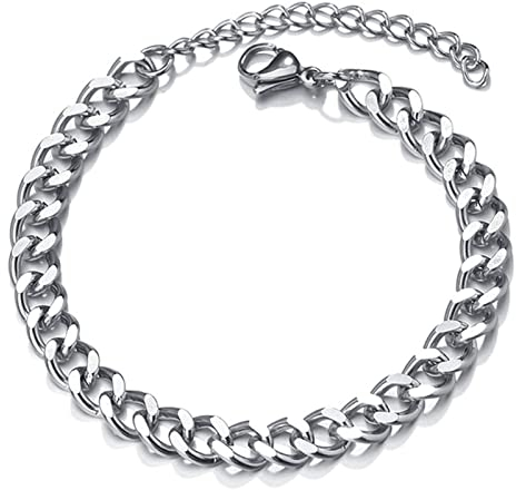 LOCCY Edelstahl Kandare Armband 3/5/7MM, Herren Armband Edelstahl Kandare, Kubanische Kette Armbänder Unisex für HipHop Rapper, 18+5CM Länge (7mm, silber)