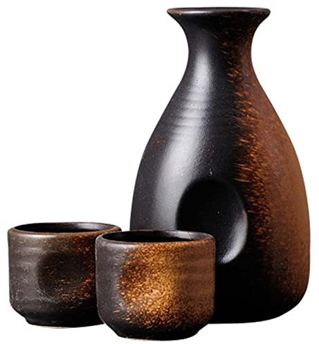 ZEALMAX Juego de vino de sake de estilo japonés, juego de copas de vino y té retro de cerámica clásica para beber solo y fiestas, C