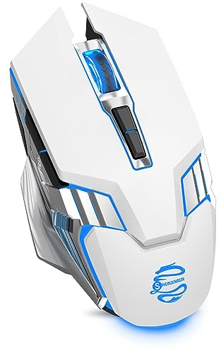 Ratón inalámbrico blanco para juegos con Bluetooth con 3 modos (BT5.0+BT3.0+2.4GHz), recargable, retroiluminación RGB, mouse silencioso para computadora portátil, PC, Macbook, iPad, tablet,
