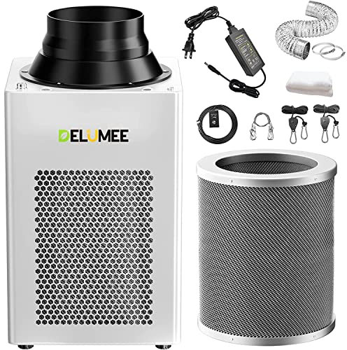 DELUMEE 6 Inch 400CFM Grow Tent Inline Fan with Speed Controller, Super Quiet Compact Carbon Filter Ventilation System, Greenhouse Odor Control Exhaust Fan with Duct, Easy to Install