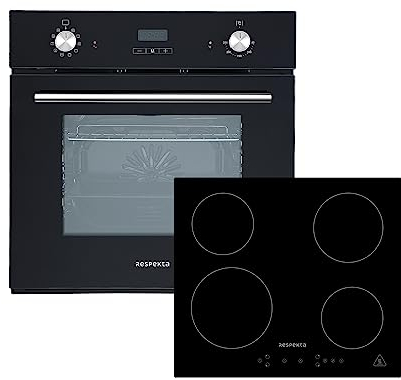 Backofen Einbau Herdset autark Glas Schwarz Induktion Kochfeld Timer Respekta