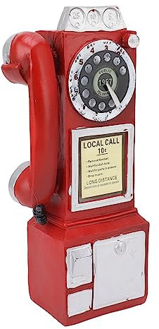 Telefono retrò in Resina per Decorazioni per la Casa, Telefono da Scrivania Vintage con Ornamento in Ferro per Finestra Bar Caffetteria, Regali (Rosso)
