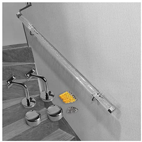 Pasamanos de acrílico Transparente para escaleras, pasamanos de Escalera Interior de Cristal Transparente Antideslizante, barandilla de Montaje en Pared con Soportes Dorados/platea