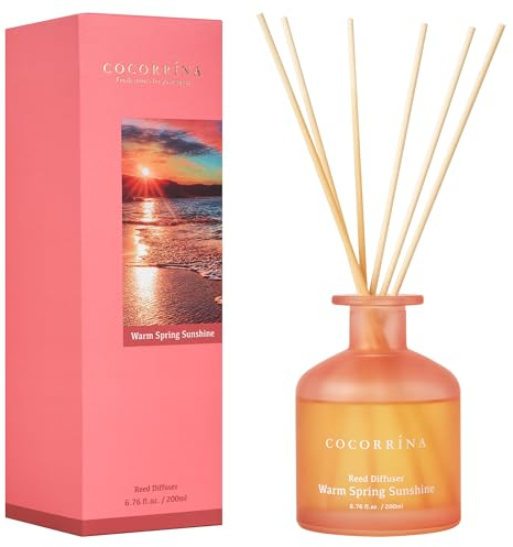 Cocorrína Raumduft Diffuser mit Duftstäbchen 200ml- Warmer Frühlingssonnenschein, Natürlich, Langanhaltend, für Schlafzimmer Badezimmer Regal Dekor Büro Dekoration, Aromatherapie