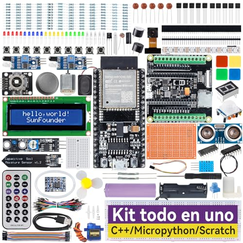 SunFounder ESP32 Ultimate Starter Kit (Compatible con Arduino) Pinout Board con ESP32CAM, WiFi, Python C Scratch, cursos de Video, IoT para Ingenieros Principiantes, Placa ESP32-WROOM-32E y batería