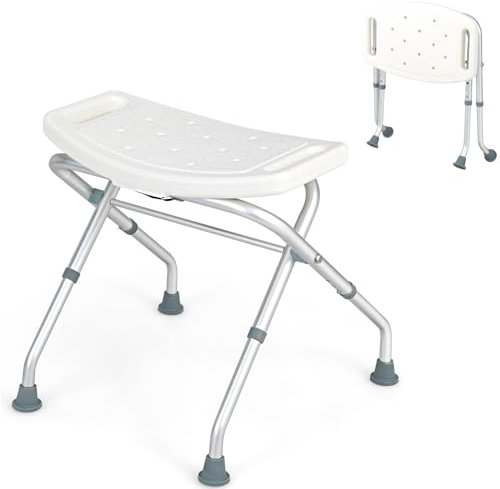 RELAX4LIFE Tabouret de Douche Antidérapant Hauteur Réglable 49-52,5 CM, Chaise de Douche/Bain Pliable en Aluminium avec Accoudoirs, Siège de Douche Adulte 150KG pour Âgés Handicapés Enceintes